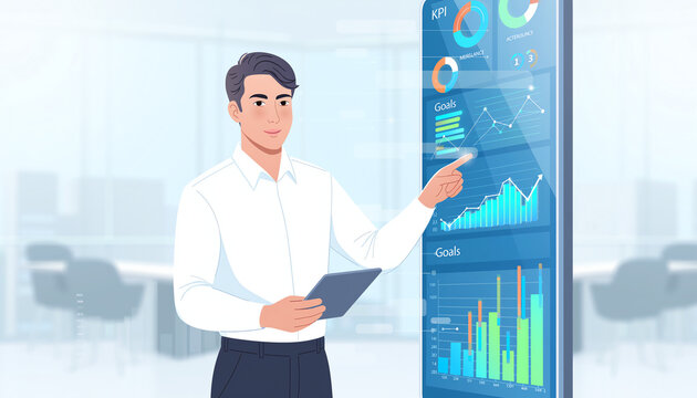 Business consultant helping a company establish measurable goals