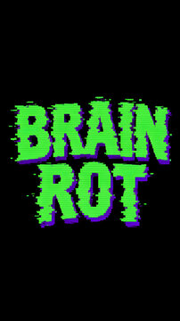 Neon green glowing text BRAIN ROT dark background 3D illustration