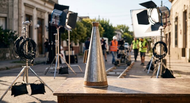 Title Film Set With Megaphone On Wooden Table Keywords Film Set