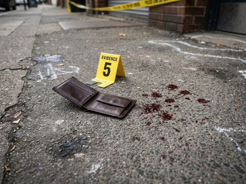 Crime Scene Investigation Evidence Wallet And Blood Splatter