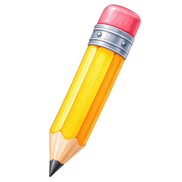 Watercolor illustration of a yellow pencil with eraser
