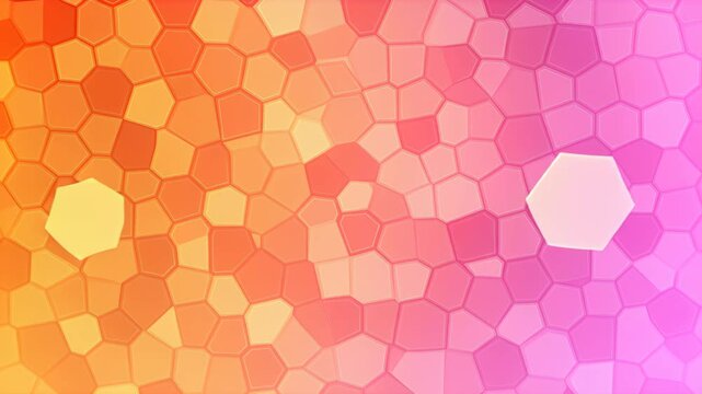 Hexagonal Mosaic Texture: A vibrant and abstract background featuring a mosaic of irregular hexagonal shapes in a warm gradient of orange, yellow, and pink.