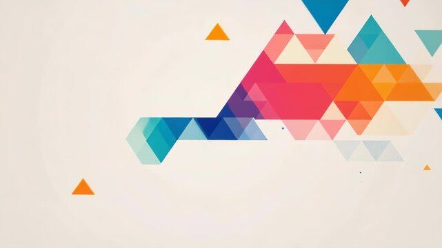 Geometric Symphony: An abstract composition of colorful triangles and geometric shapes in vibrant hues of blue, orange, pink, and yellow creates a dynamic and modern visual pattern.