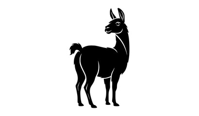 Fototapeta premium Black llama silhouette standing with turned head vector illustration animal design farm alpaca artwork