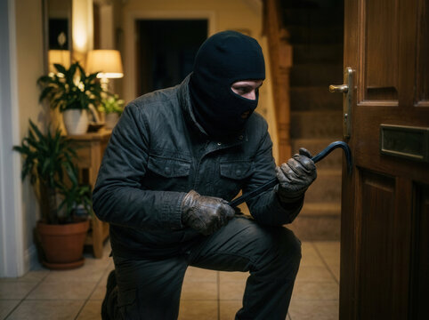 Burglar Attempts Forced Entry Using Crowbar At Night