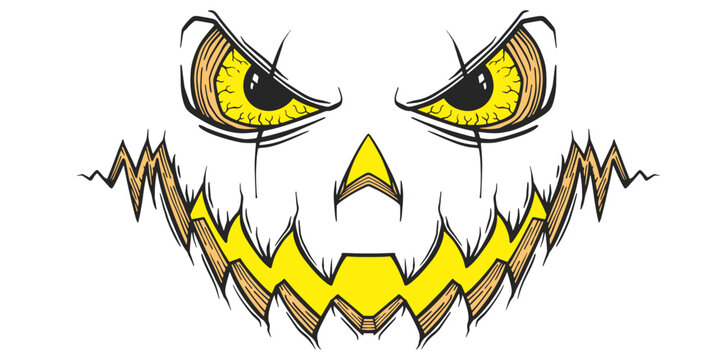 Halloween pumpkin faces vector illustration, spooky jack o lantern carving silhouettes, scary monster facial expressions for holiday decor