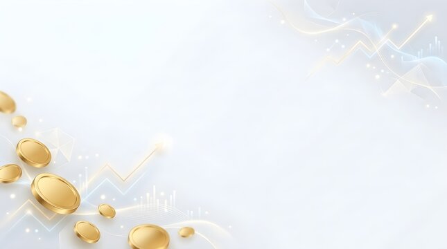 Abstract financial background with gold coins growth chart and copy space