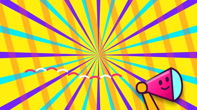 Vibrant comic style animation featuring a cheerful pink megaphone announcing a big black friday sale event for your upcoming parcel drop shipping campaign with bright sunburst