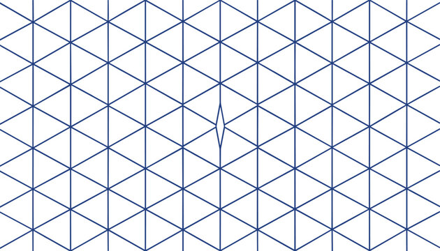 Blue isometric triangular grid pattern with a central diamond gap creating optical illusion on white background.