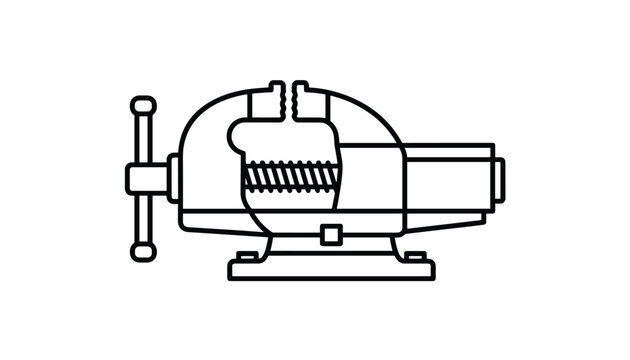 Clean black and white line drawing of a classic metal bench vise tool used for woodworking and metalworking.
