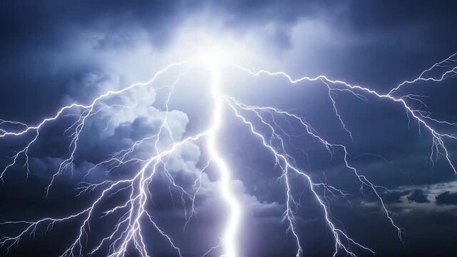 Dramatic Jagged Lightning Forks Across a Dark Storm-Laden Sky Illuminating the Powerful Energy Within Nature's Fury