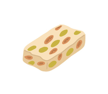 Traditional White Nougat Candy Bar with Nuts Illustration   