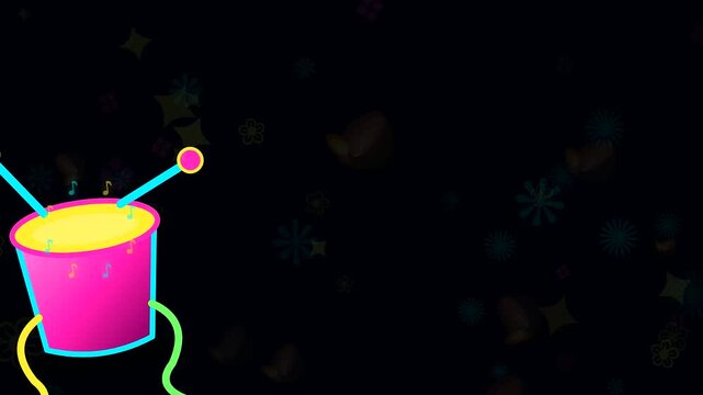 vibrant pink drums rhythmic percussion featuring glowing sticks for a festive diwali celebration event decorated with an elegant henna ornament pattern floating in dark night sky