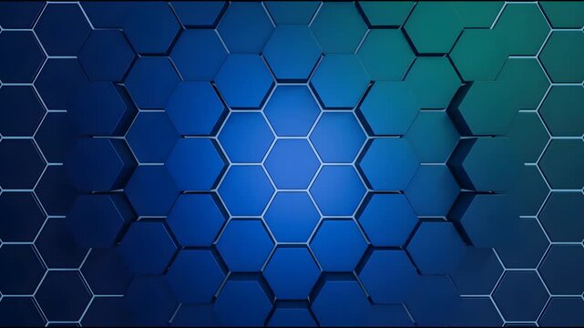 Abstract digital hexagon grid with flowing wave motion and glowing light particles on dark background