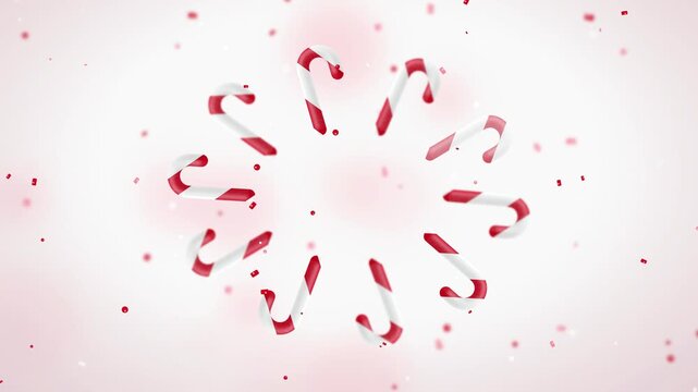 Candy Cane Orbit Animation, Christmas Holiday Motion Graphics, Sweet Treats Circular Motion, Festive Background, Red and White Candy, Bokeh Effect, Seasonal Decorations