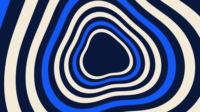 Optical Waves Motion Background Seamless Loop: Hypnotic Concentric Ripple Pattern in Blue and Cream