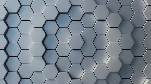 Hexagonal grid pattern in motion with vibrant neon lighting for dynamic video backgrounds