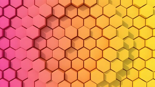 Abstract background of 3D geometric hexagons moving in a rhythmic wave pattern with soft lighting