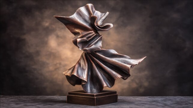 Abstract Polished Metallic Sculpture Showcasing Flowing Form and Movement