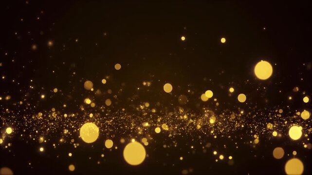 Golden sparkling light particles and soft glowing bokeh dots filling entire frame