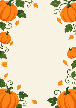 Autumn Pumpkin Border with Leaves and Vines Vector Background