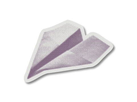 Halftone paper airplane sticker graphic icon with white border isolated on transparent background