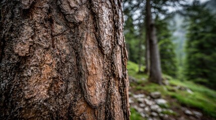 Fototapeta premium Close up of detailed natural wood bark texture from a pine tree in a forest setting
