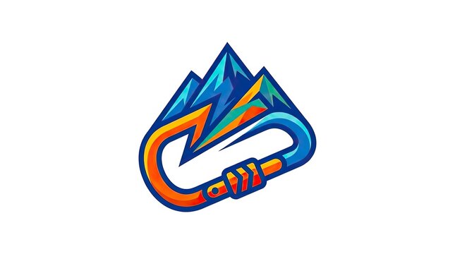 Rock climbing club logo featuring a mountain peak and a colorful carabiner