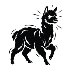 Fototapeta premium Angry llama silhouette black and white alpaca animal