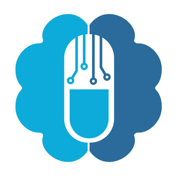 Brain with capsule logo for modern technology medicine or nutrition neuron brain healthy.