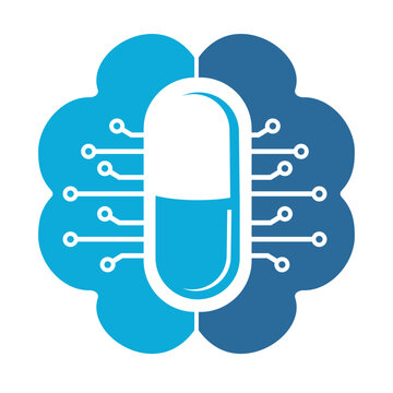 Brain with capsule logo for modern technology medicine or nutrition neuron brain healthy.