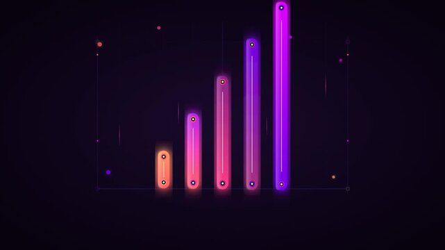 Dynamic Glowing Neon Bar Chart Morphing Into Vertical Pillars In Dark HUD