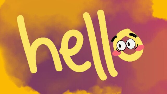 Animated Cute Cartoon Hello Greeting with Funny Character Face - Motion Graphic Video Loop   