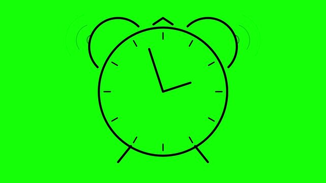 Minimalist Alarm Clock Graphic Animation With Vibrating Ringer Effect on Green Screen