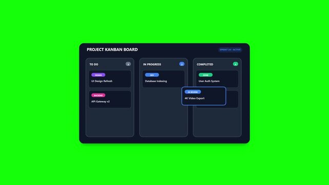 Project Management Kanban Board UI Concept on Green Screen Background