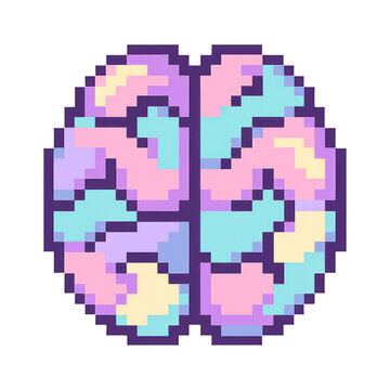PNG Colorful pixelated brain illustration.