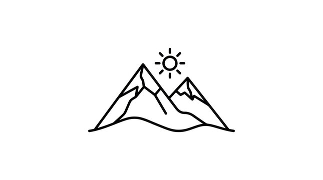 Simple mountain range with shining sun icon