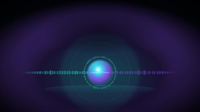 Glowing Voice Assistant Orb With Reactive Audio Waveform Bars And Listening Rings Seamless Loop