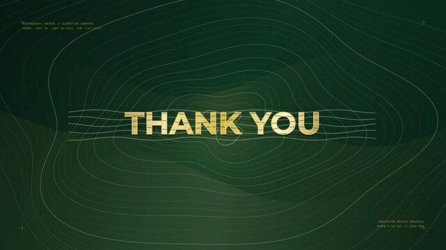 Thank You Text Animated on Green Topographic Map Background