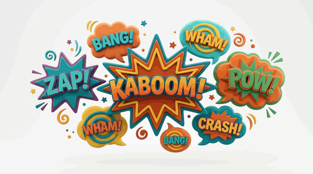 Central kaboom comic book explosion with surrounding sound effects.