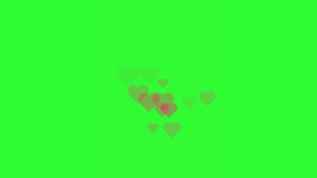 Translucent Pink and Red Hearts Floating Animation on Green Screen
