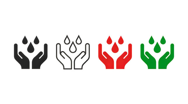 Hands holding different colored water droplets