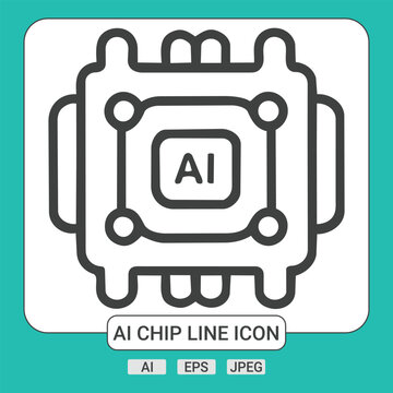 AI Chip Line Icon Vector Artificial Intelligence Microchip Processor Symbols