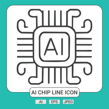 AI Chip Line Icon Vector Artificial Intelligence Microchip Processor Symbols