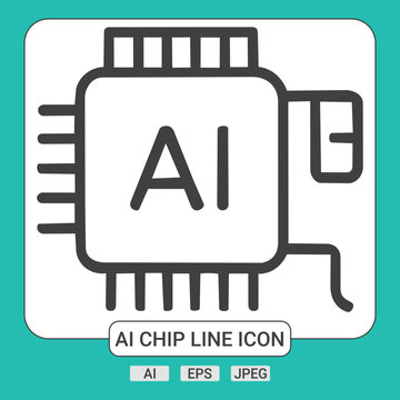 AI Chip Line Icon Vector Artificial Intelligence Microchip Processor Symbols