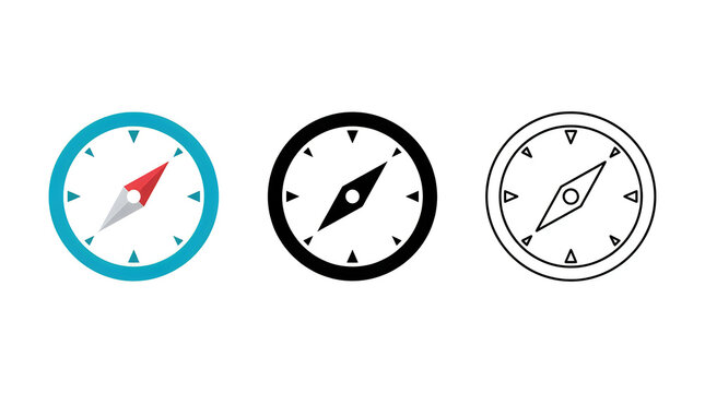 Three simple compass icons with different styles