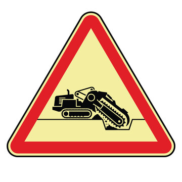 Warning Sign for Heavy Construction Excavation and Trenching Machine