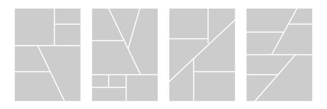 Set of collage grid manga comic storyboard layout panel blank template. Empty page frame for comic book, photo collage, poster, flyer. Vector illustration