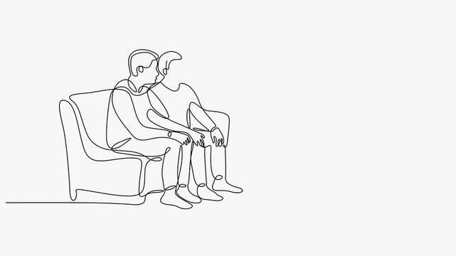Couple Therapy Session Relationship Counseling Continuous Line Art Animation White Background