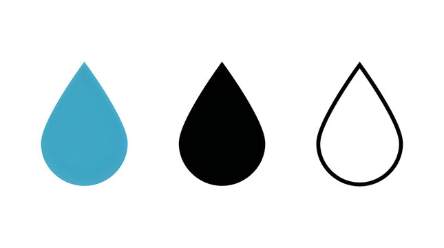 Three water droplet icons in different colors